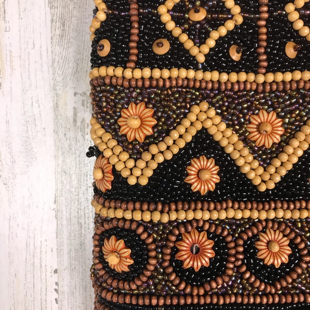 beaded double leather handle shoulder bag - Picture 3 of 7